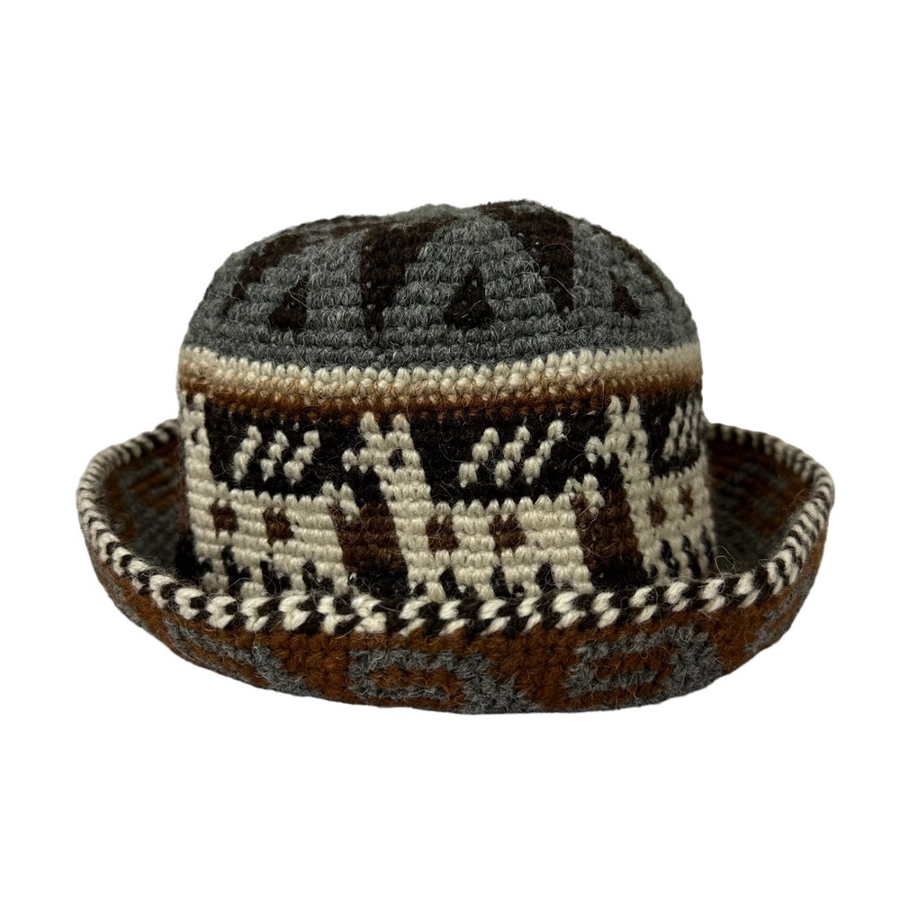 South American Llama Motif Knit Wool Bucket Hat